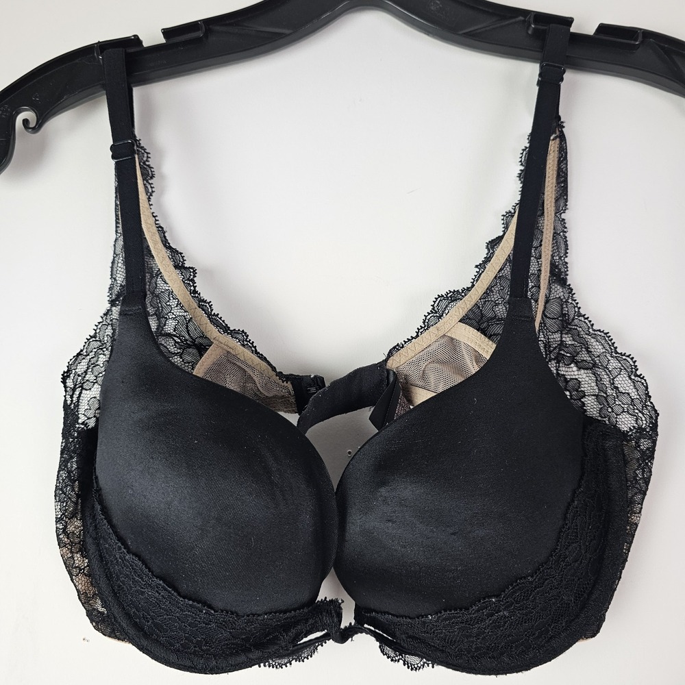 Victoria's Secret Very Sexy Padded Demi Bra 34C Black Plunge Satin Lace UW